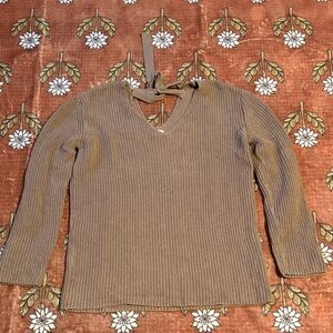 Pact V-Neck Beige Ribbed Knit Sweater Size Large